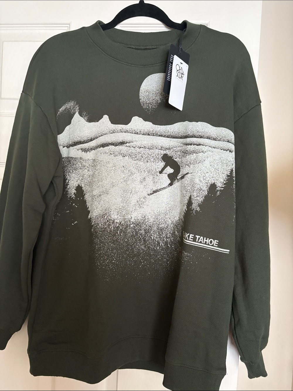 Chaser Olive Green Crewneck with White Skier Graphic